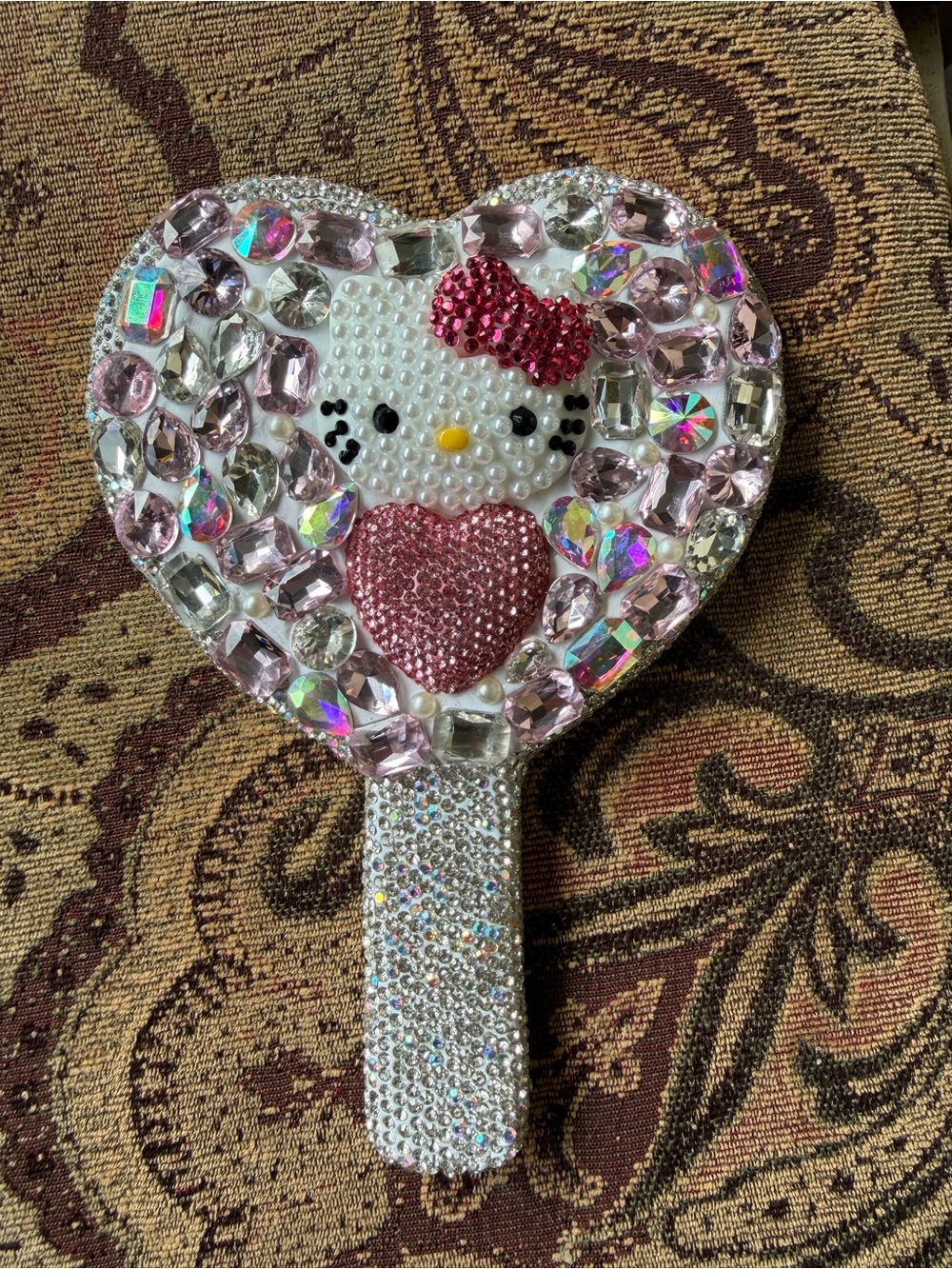 Handmade Hello Kitty Rhinestone Hand Mirror